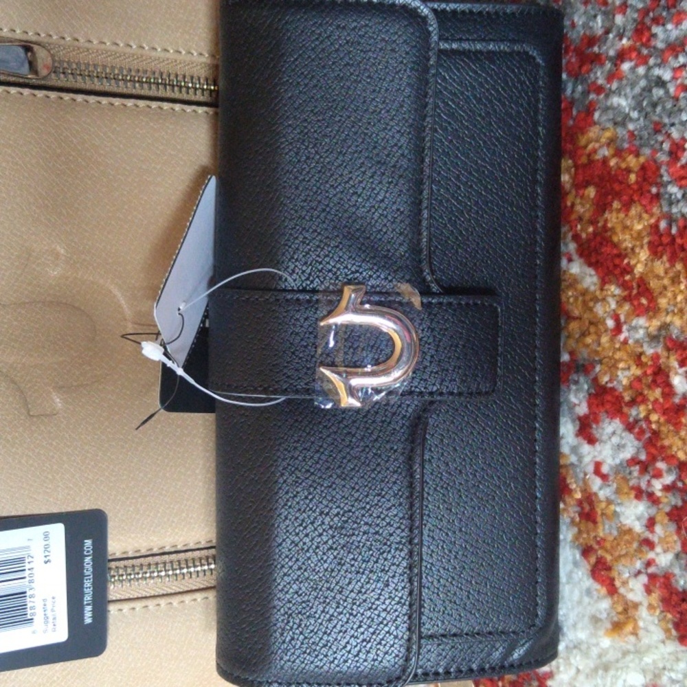 Black Leather Wallet with Gold Accent